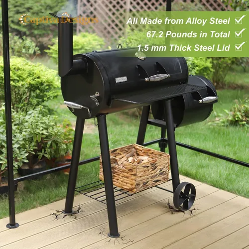 Miniatura 5 de Captiva Designs - Parrilla de carbón con ahumador offset, todo en acero metálico para exteriores, área de cocción de 512 pulgadas cuadradas