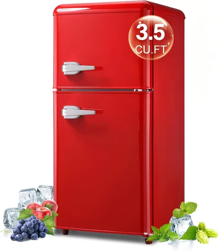 Miniatura 10 de Mini refrigerador retro con congelador de 3.5 pies cúbicos, refrigerador pequeño con termostato ajustable de 7 niveles, refrigerador compacto