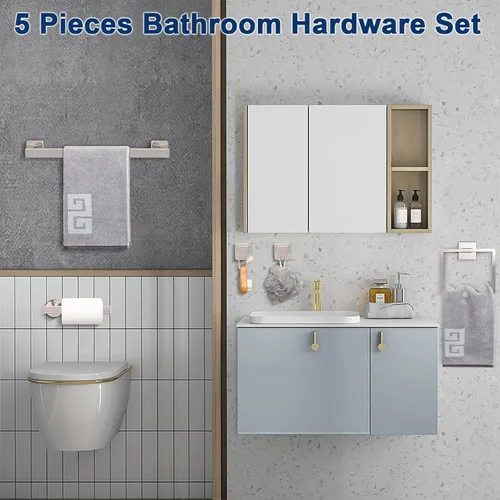 Miniatura 3 de NearMoon Juego de 5 piezas de accesorios de baño de acero inoxidable 304, juego de toallero cuadrado que incluye toallero de 16 pulgadas + anillo