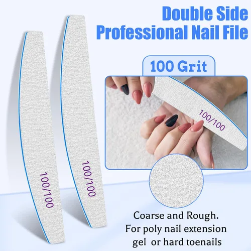 Miniatura 3 de BLESWIN Lima de uñas de grano 100/100, 25 piezas profesional de doble cara, herramienta gruesa reutilizable y lavable para uñas acrílicas y de gel