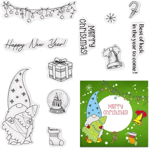 Miniatura 8 de Sellos Transparentes de Camión con Árbol de Navidad para Hacer Tarjetas y Decoraciones de Álbumes de Fotos, Sellos de Silicona con Palabras