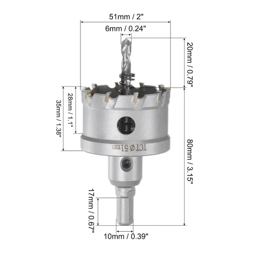 Miniatura 2 de HARFINGTON Cortador de carburo para sierra de agujero de metal, 2.008 in de diámetro para acero inoxidable, metal
