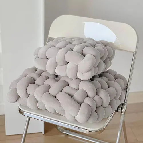 Miniatura 3 de Almohada de nudo cuadrada anudada, manta de felpa suave, cojín decorativo para sofá, hogar, oficina, sala de estar, dormitorio, cama (gris, 12 x 13)