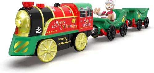Miniatura 9 de Juego de tren eléctrico para pistas de madera, juguete de trenes a batería con luces y sonidos para niños pequeños, tren motorizado para niños