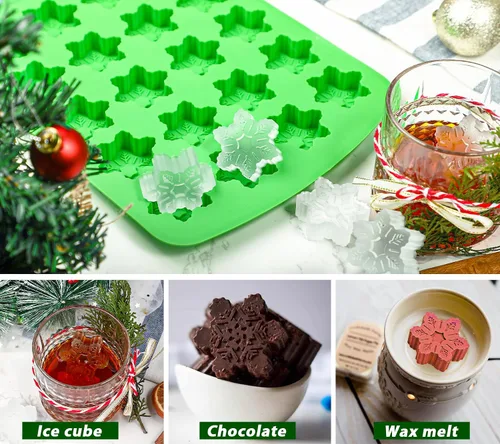 Miniatura 2 de Webake Molde de cubitos de hielo de copo de nieve de silicona con 24 cavidades, bandeja de cubitos de hielo de Navidad, moldes de copo de nieve