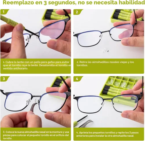 Miniatura 8 de Reemplazo de almohadillas de nariz para gafas, 24 pares de almohadillas de nariz para gafas atornilladas con juego de destornilladores de precisión