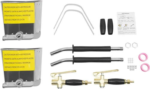 Miniatura 9 de Paquete de 2 pistolas pulverizadoras de cemento, pulverizador de mortero horizontal de 7 bar con tolva de 0.79 galones para enlucido de pared