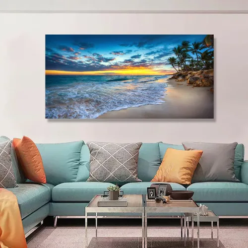 Miniatura 2 de Cuadros en Lienzo de Puesta de Sol en la Playa Arte de Pared para Sala de Estar Dormitorio Decoración de Pared, Impresiones de Arte de Pared