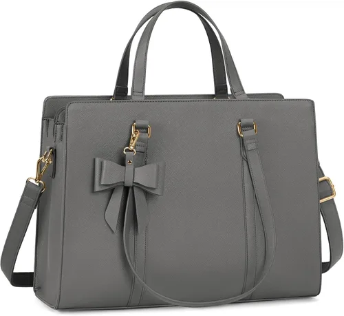 Miniatura 18 de Bolsa de computadora portátil para mujer, bolsa de mano para laptop de 15.6 pulgadas, bolsa de cuero impermeable, maletín grande y ligero, bolsa