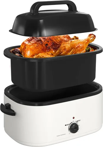 Miniatura 12 de Horno tostador Royalcraft con tapa autobásica, asador eléctrico de 18 cuartos con bandeja y parrilla extraíbles, horno tostador de pavo con función