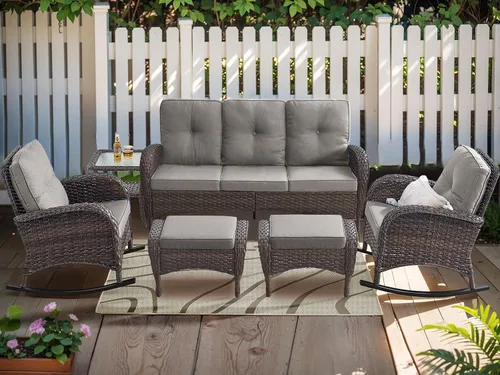Miniatura 31 de HUMMUH Juego de 2 sillas de mimbre para exteriores, sillas de comedor con respaldo alto y asiento profundo para jardín, porche, patio trasero