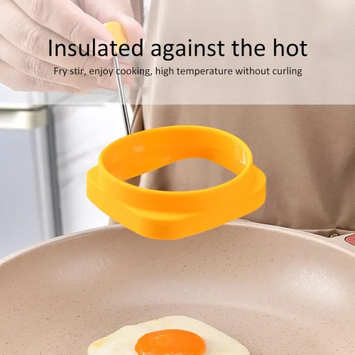 Miniatura 7 de Fdit Anillos de silicona para freír huevos, paquete de 5, cuadrados y redondos de doble cara, mango de aislamiento térmico, grado alimenticio