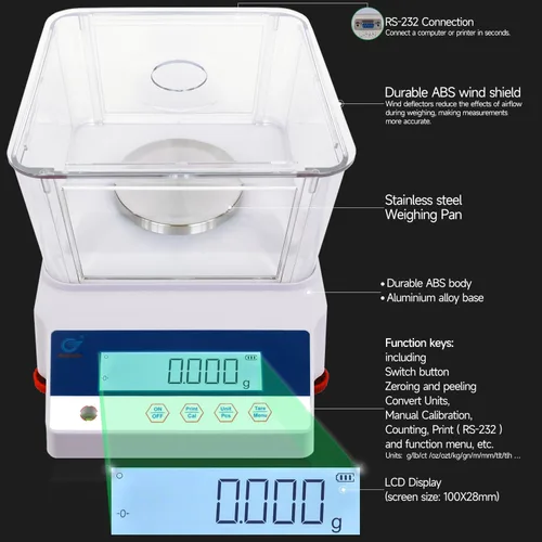 Miniatura 3 de 3.53 oz X 0.00 oz Escala digital precisa de gramos de laboratorio Balanza electrónica analítica de laboratorio Escala de miligramo de laboratorio
