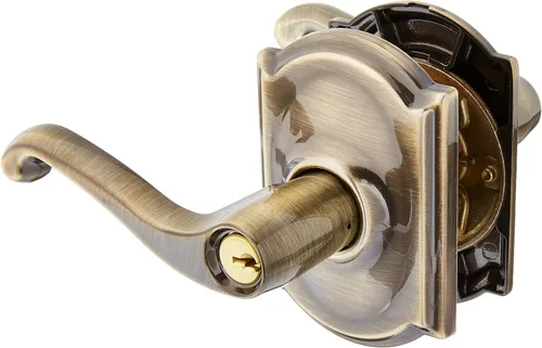 Schlage Lock Company F51AFLA609CAM - Palanca de puerta a prueba de pánico de latón antiguo con roseta Camelot F51A