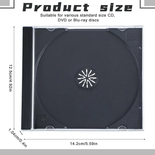 Miniatura 2 de Kigley Jewel Cases Estuche estándar individual transparente para CD Funda de DVD Protección de reemplazo (Negro)