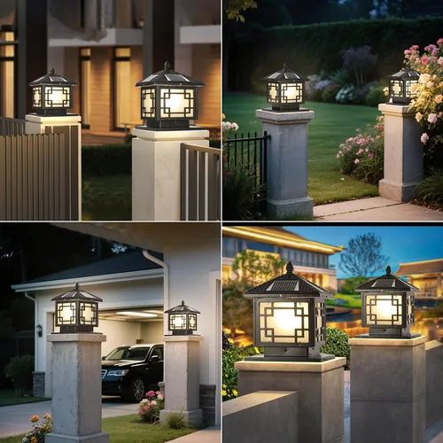 Miniatura 6 de SLAWA Farol de Iluminación Solar de 9.8 Pulgadas para Exteriores, Luz para Tapas de Postes con Lámpara de Columna LED Alimentada por Energía Solar