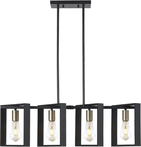 Miniatura 11 de 9MMML Lámpara de 3 luces para isla de cocina, lámpara de comedor negra, con marco de madera, para sala de estar, vestíbulo, entrada, pasillo, E26