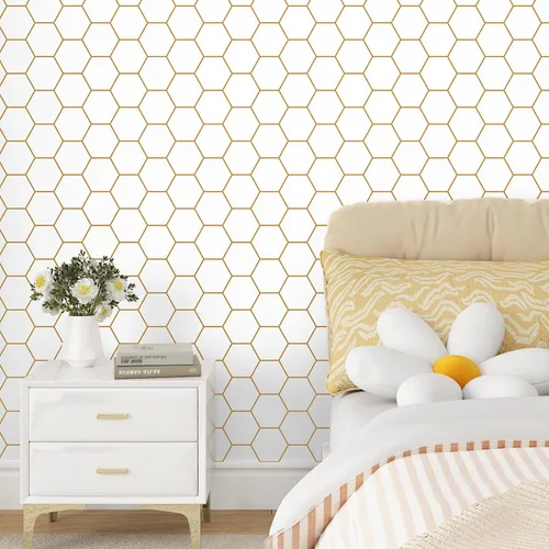 Papel tapiz adhesivo dorado para despegar y pegar, papel tapiz hexagonal extraíble, geométrico, autoadhesivo, moderno, enrejado, de vinilo de 17.5 x