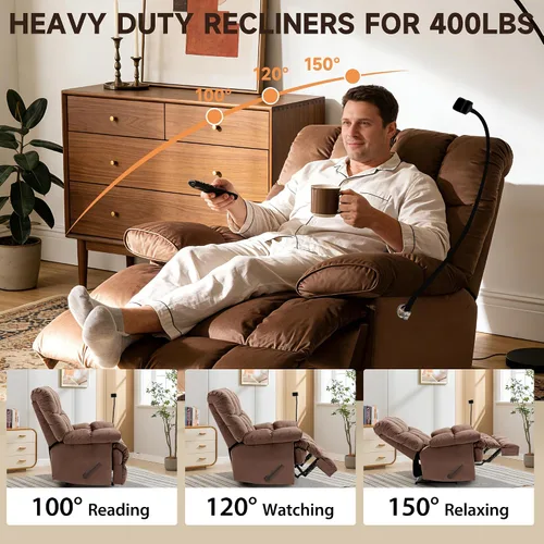 Miniatura 6 de Euthymia Silla reclinable de gran tamaño, sillas reclinables grandes y altas para adultos, 400 libras, silla reclinable grande, reclinable extra