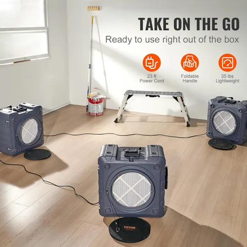 Miniatura 5 de VEVOR Depurador de aire con filtración de 3 etapas, máquina de aire negativo apilable 550 CFM, limpiador de aire con MERV10, carbono, H13 HEPA