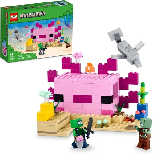 LEGO Minecraft The Axolotl House 21247 - Juego de juguetes de construcción, aventuras creativas en una colorida base submarina, incluye un