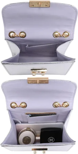 Miniatura 6 de Dasein Bolso cruzado pequeño para mujer, bolso de noche de diseñador, bolso de mano para bodabaile de graduaciónfiesta con doble correa de cadena