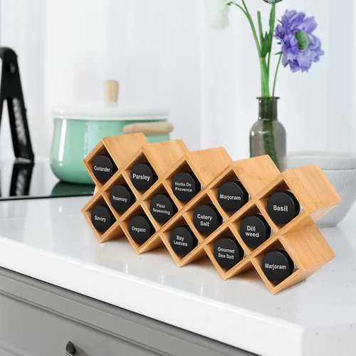 Miniatura 3 de Criss-Cross - Organizador de especias de bambú para encimera de 18 tarros, armario de cocina, armario de pared, almacenamiento de especias