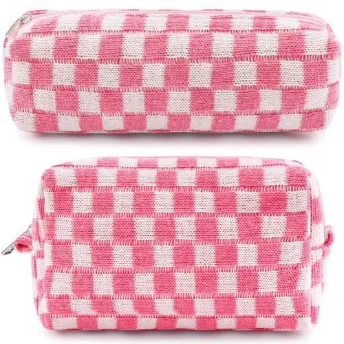 Miniatura 11 de ZLFSRQ Bolsa de maquillaje a cuadros para mujer, grande y pequeña, juego de bolsa de cosméticos a cuadros, bolsas de aseo de viaje, bolsa de Cuadros