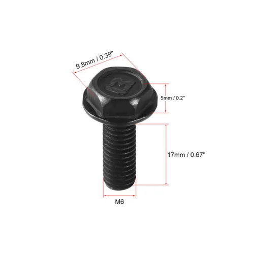 Miniatura 2 de uxcell Tornillos de brida hexagonal métrica M6x17mm rosca izquierda 8.8 grado acero al carbono negro 4pcs