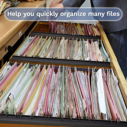 Miniatura 6 de Tenare 4 rieles colgantes de PVC negro, sistema de colgar para archivar que mantiene tus carpetas ordenadas y organizadas