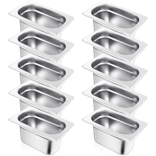 Miniatura 8 de Thenshop Paquete de 10 sartenes de acero inoxidable de tamaño 1/9 de 4 pulgadas de profundidad, bandejas de metal para mesa de vapor