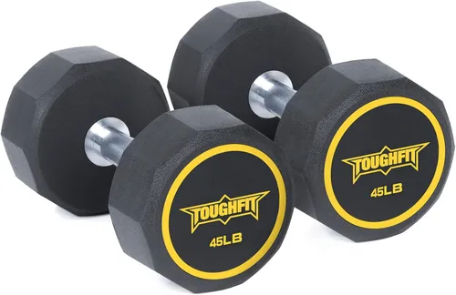 Miniatura 8 de ToughFit Decagon - Juego de mancuernas negras con revestimiento PEV, pesas libres con mango de hierro moleteado antideslizante en pares