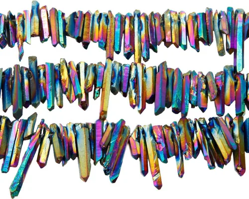 Miniatura 6 de TUMBEELLUWA Puntas de cristal de cuarzo para bisutería Cuentas de cristal de cuarzo con revestimiento de titanio pulidas o en bruto 15 pulgadas