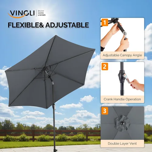 Miniatura 4 de VINGLI Outdoor Side Table with 7.5ft Patio Umbrella, Small Patio Table with 1.57" Umbrella Hole, Adjustable Height & Angle Cantilever Umbrella for