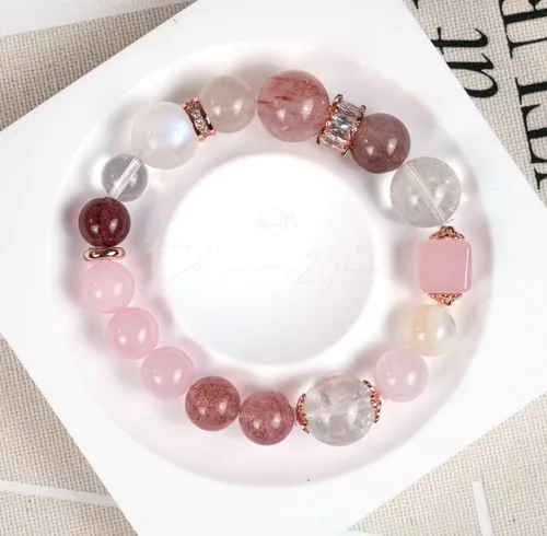 Miniatura 199 de Precious Gemstone Natural Crystal Healing Bracelet, Rutilated Quartz, Moonstone, Quartz Handmade Original Design Bracelet