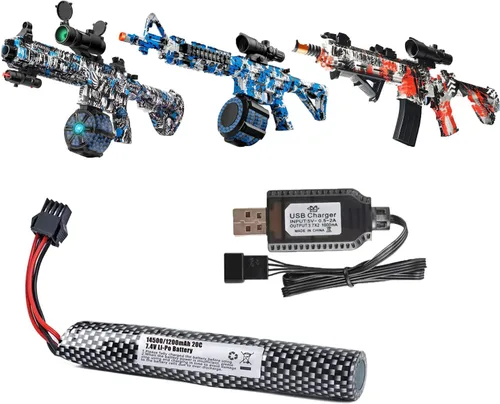 Miniatura 4 de Paquete de 2 baterías de gel Blaster para M416 o M4A1 7.4V 1200mAh batería de iones de litio con SM-4P Connecor y cargadores USB baterías recargables