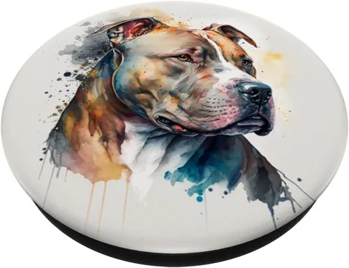 Miniatura 2 de Pitbull - Diseño de acuarela para perros PopSockets intercambiables PopGrip