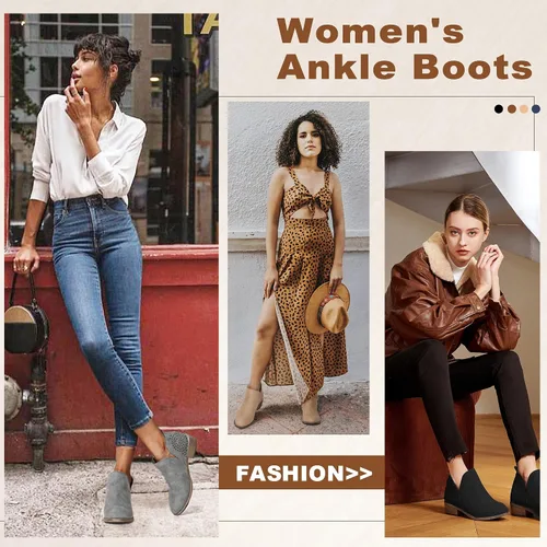 Miniatura 2 de VEPOSE botas al tobillo para mujer con tacón bajo y grueso, con perforaciones, botas de vaquero