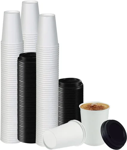 Miniatura 26 de Tapas de taza de café, tapa de cúpula para tazas de 10/24 onzas, vasos de papel, color negro, 50 unidades [no incluye tazas]