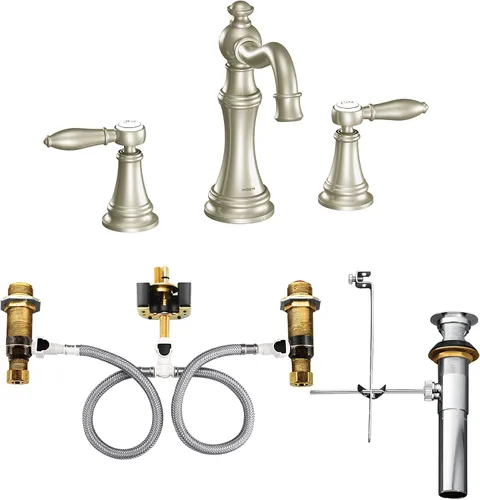 Moen TS42108BN-9000 Weymouth - Grifo de baño con dos manijas y válvula, níquel cepillado