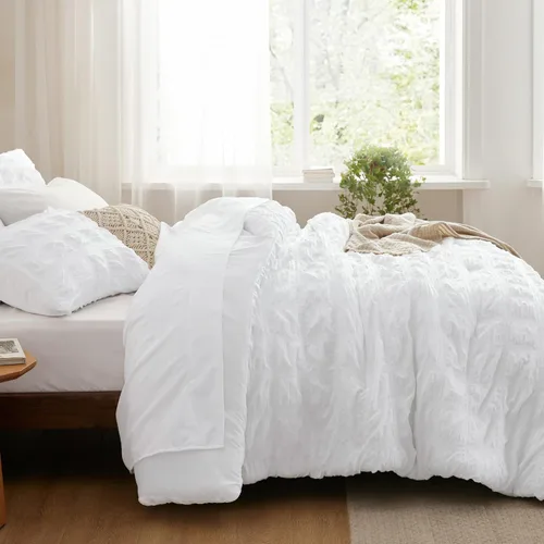 Miniatura 5 de Bedsure Cama en una Bolsa Individual - 5 Piezas de Juego de Edredón con Diseño de Sombrero de Paja, Juego de Ropa de Cama Blanco Boho Suave