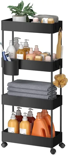 Miniatura 13 de Pipishell Carrito de almacenamiento delgado con ruedas, organizador de baño de 3 niveles y carrito de almacenamiento, carritos rodantes para baño