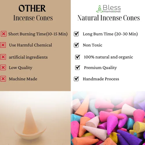 Miniatura 4 de Bless International Rose and Vertiver 100% - Conos de incienso naturales hechos a mano sumergidos a mano orgánicos sin productos químicos