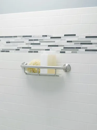 Miniatura 4 de Moen Home Care Barra de Agarre de Seguridad para Baño de 16 Pulgadas para Discapacitados para Bañera y Ducha con Estante de Almacenamiento, Producto