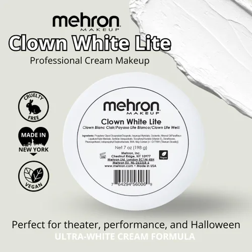Miniatura 2 de Mehron Makeup Clown White Lite Pintura profesional para la cara y el cuerpo Maquillaje de payaso en crema blanca, escenario, película, cosplay