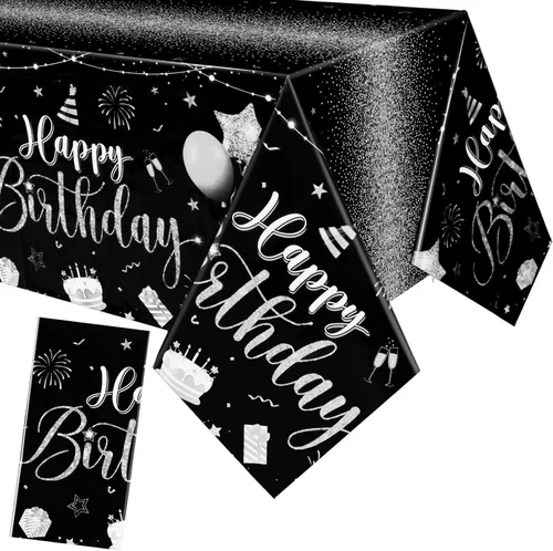 Miniatura 29 de Tudomro 3 piezas de manteles de feliz cumpleaños, manteles de plástico para decoración de fiesta de cumpleaños, paños rectangulares para baby Negro