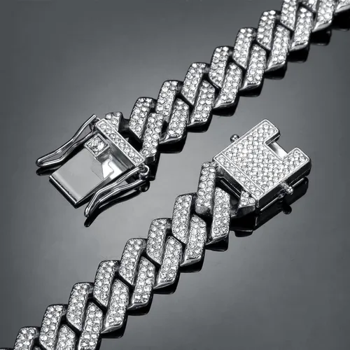 Miniatura 6 de Saintda Cadena de eslabones cubanos para hombre, diseño de Miami, cadena de diamantes brillantes, joyería de hip hop con caja de regalo para mujer