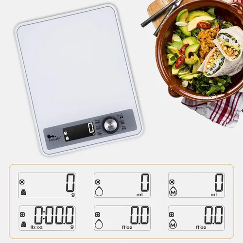 Miniatura 8 de Báscula de cocina altamente digital, pantalla LCD con retroiluminación, graduación precisa de 0.1 oz, medición de volumen de agua y leche, 176.37 oz