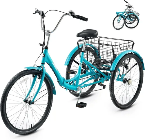 Miniatura 10 de VIRIBUS Triciclo plegable para adultos, triciclo plegable de 7 velocidades para adultos con cesta con ruedas extraíble, bicicletas plegables de 3