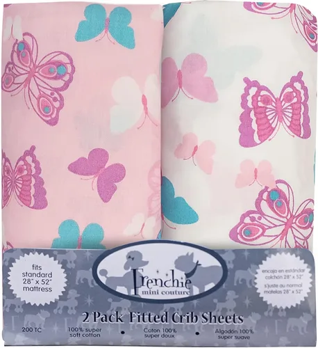 Miniatura 11 de Frenchie Mini Couture Sábanas bajeras para cuna, 100% algodón, se adaptan a colchones de niños pequeños, estrellas azules, 28 x 52 pulgadas, paquete